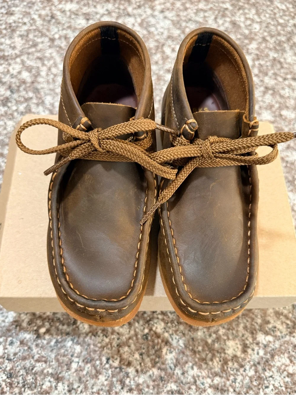 Kids Clarks Brown Leather Chukka Boots with Tan Soles